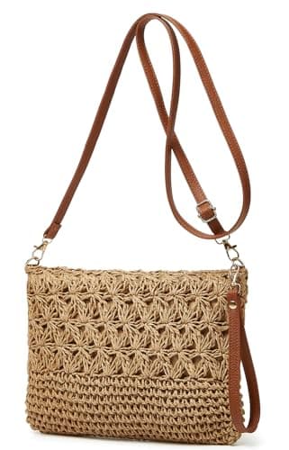 straw beach bags for women, rattan handbag, summer straw woven handbag, raffia handbag, square shoulder bag, khaki, Small to Medium