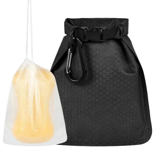 vsshe Travel Soap Bag, Waterproof and Leakproof Soap Travel Storage Bag, Quick Dry Soap Bag, Portable Sealed Storage Bag with Soap Foaming Bag and Carabiner for Travel, Camping, Outdoor (Black)