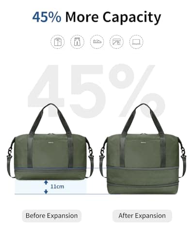 ECOHUB for Ryanair Cabin Bags 40x30x20, Expandable Underseat Hand Luggage Bag, Foldable Carry On Bag with Removable Wet Pocket, Water-Resistant Overnight Hospital Weekend Bag for Women (Green) — view 3
