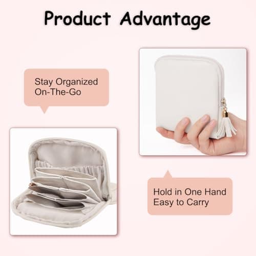 Adiwo Women Jewelry Storage Bag, 6 Layer Jewellery Accessories Pouches, Travel Jewellery Organiser with Zipper, PU Leather, Mini Portable Jewelry Pouch for Trip, for Rings Necklaces Earrings, Beige — view 4