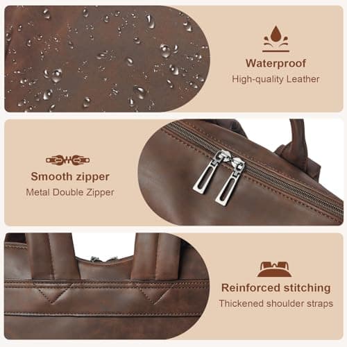 Shrrie Laptop Backpack for Women 15.6 inch,Travel Leather Backpack Purse Nurse Teacher Carry on Backpack,College Business Work Casual Daypack,Crazy Horse Brown01 — view 5