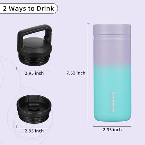 BJPKPK Insulated Water Bottle with 2 Lids,600ml Double Wall Stainless Steel Vacuum Tumbler Travel Coffee Mug,Wide Mouth Thermal Cup,Lavender Green — view 4