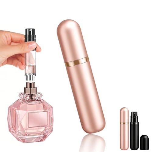 VINPAM Refillable Empty Perfume Atomiser 5ml, Travel Nano Mist Bottle, Leak Proof Bottom Pump, Fits Handbag Tote Pocket Suitcase, Stylish Mini for Women Men (pink)