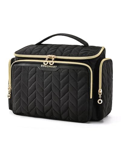BAGSMART Large Toiletry Makeup Bag, Vanity Case, Wide Opening, Wet Pocket