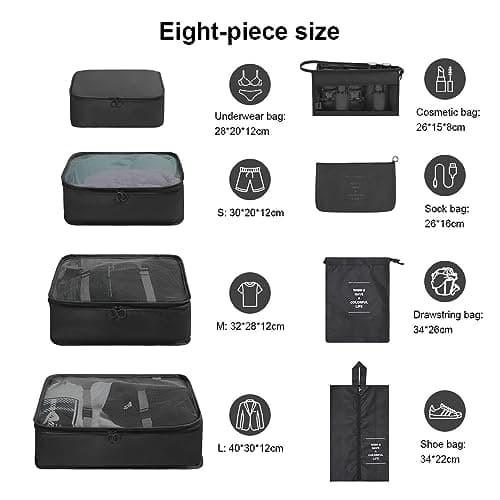 OSDUE Packing Cubes for Suitcase, 8PCS Thickening Travel Organiser Packing Bags Lightweight Travel Accessories Organizers Essentials Clothes Shoes Cosmetics Toiletries Storage Bags — view 2