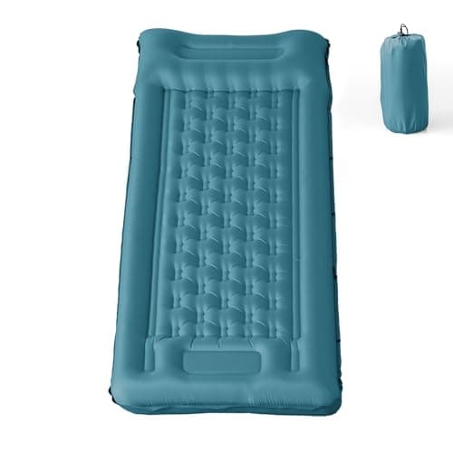 Inflatable Camping Sleeping Pad with Built-in Foot Pump 12cm Thick Waterproof & Tear-Resistant 50D Nylon Mattress Portable, Compact Air Mat for Backpacking, Hiking, Tents,Peacock Blue,195 X 72 X 12 CM