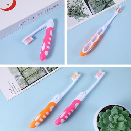 2 Pcs Travel Toothbrush, Soft Folding Toothbrush, Mini Toothbrushes for Travel Camping Hiking (Orange and Pink) — view 5