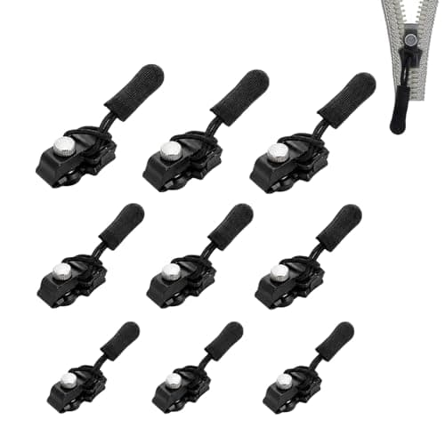 QIHAWN 9Pcs 3 Sizes Zipper Repair Kit, Black Metal Pulls for Bags Jackets