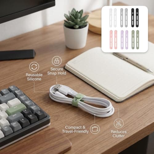12-Pack Reusable Silicone Cable Ties, Flexible Wire Organizers for Cables, Chargers and Small Items, Durable Cord Management Storage Ties for Home Office and Travel Use — view 6