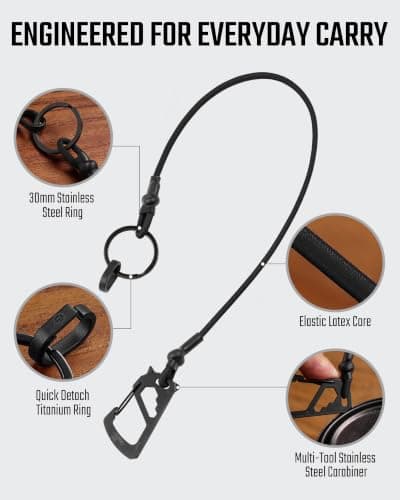 KeyUnity KC05 Cell Phone Lanyard, Anti Theft Phone Strap with Multi-Tool Carabiner, Keychain Lanyard Stretchy Tether (Black) — view 4