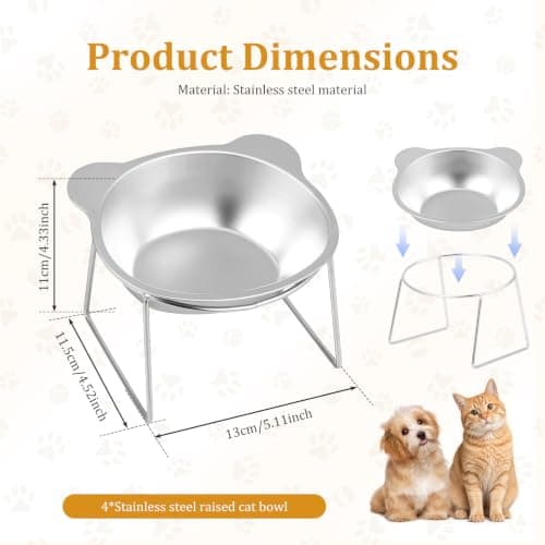 4Pack Elevated Cat Bowl Stainless Steel Raised Cat Food Bowls(Silver) — view 2