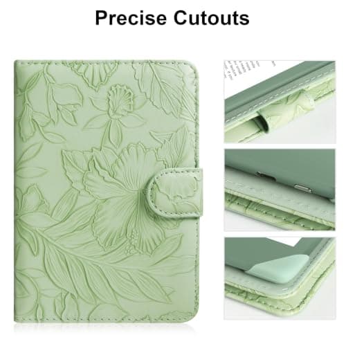 HoYiXi Universal Case for 6-inch Kindle eReader Compatible with Kobo/Voyaga/Pocketbook/Tolino E-book reader,6'' eReader Protective Cover with Built-in Card Slot,Green leaves — view 6
