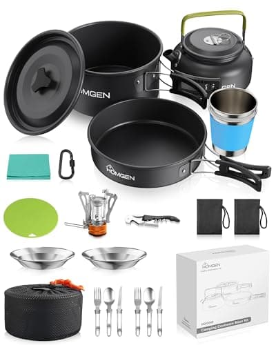 HOMGEN 21PC Aluminium Camping Cooking Set for 2-3 People with Camping Stove