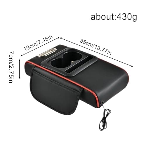 Vehicle Seat Storage Box - Leather 13.78 Inches Organizer | Cup Holder Console Caddy | Projector Light Phone Pocket | Multifunction Interior Accessory for Truck SUV Sedan RV Driving Travel — view 6