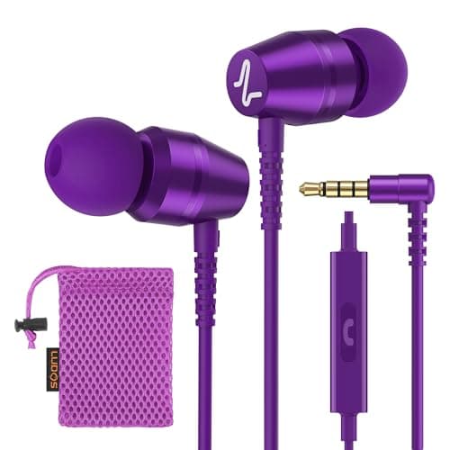 Ludos OMNITONE Wired Earbuds in-Ear Headphones, Earphones with Microphone, 5 Years Warranty, Noise Isolation Corded for 3.5mm Jack Ear Buds for iPhone, iPad, Samsung, Laptop, Gaming, Sports - Purple