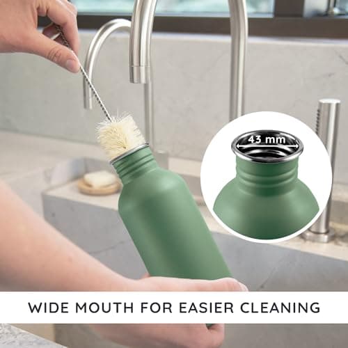 Bambaw Stainless Steel Water Bottle 500ml - Non-Insulated, Leakproof, BPA Free, Metal Bottle - Sage Green — view 4