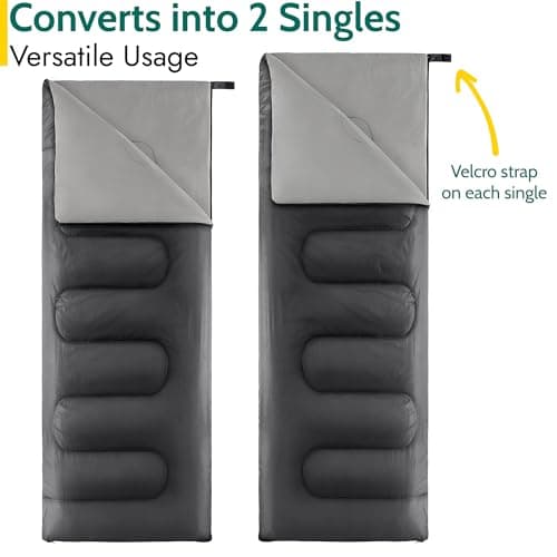 Trail Double Sleeping Bag For Adults, Envelope 2 Season Summer Spring Autumn 250gsm, Outdoor Camping, Lightweight Carry Bag, Storage Pockets, 200cm x 150cm — view 4