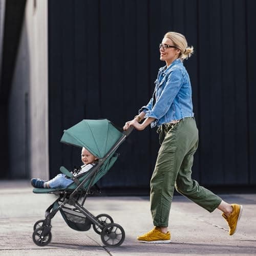 Convenience Baby Stroller – Lightweight & Compact Travel Umbrella Stroller, Quick One-Hand Fold, Lockable Rear Wheels, Adjustable Canopy, 5-Point Safety Harness & Shopping Basket (Dark Green) — view 2