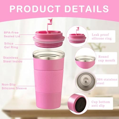 Senshuomy Travel Mug, Insulated Coffee Cup with Leakproof Lid(Pink/510ml) — view 4