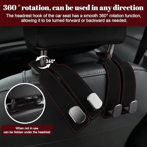 YGCQFH 2 Pcs Car Hooks, Car Seat Hooks Car Seat Back Double Hook Car Headrest Hook, Car Seat Hooks for Headrest, Car Bag Hook, Car Seat Hook for Bags, Purses, Handbags(Black — view 4