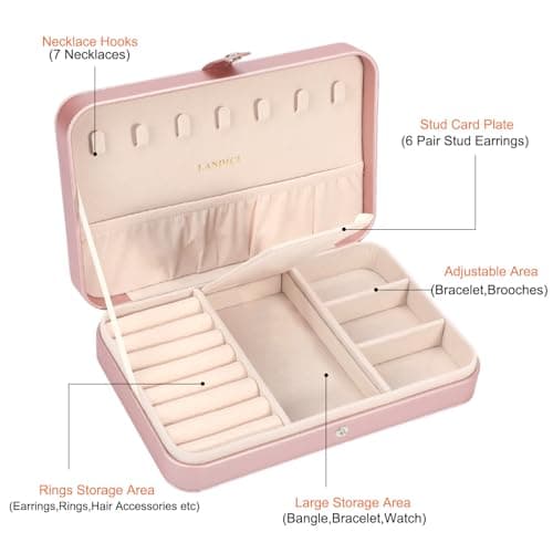 LANDICI Jewellery Box Small Jewellery Organiser for Women Girls, Rose Gold — view 6