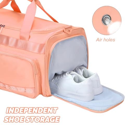 MAXTOP Travel Duffle Bag for Women Carry On Tote Weekender Overnight Bag Large Capacity Duffel Bag With Shoe Compartment,Gym Tote Bag with Dry and Wet Separation, Orange, L Size, Gym Bag — view 4