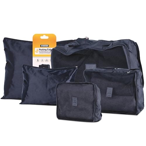 STATUS 5 Piece Travel Packing Cubes Set with Mesh Visibility Panels, Zip Luggage Organisers for Suitcases, Backpacks & Rucksacks, Black (SBPC5PKX6)
