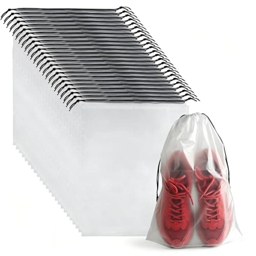 26 Pcs Shoe Bags for Travel PLULON Clear Drawstring Travel Shoe Bags for Packing Waterproof Dustproof Shoes Organizer Pouch Travel Accessories Shoe Storage Bag for Women Men Portable Travel Essentials