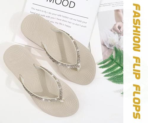 KuaiLu Women's Rhinestone Flip Flops Arch Support Yoga Mat Cushion Sandals — view 6