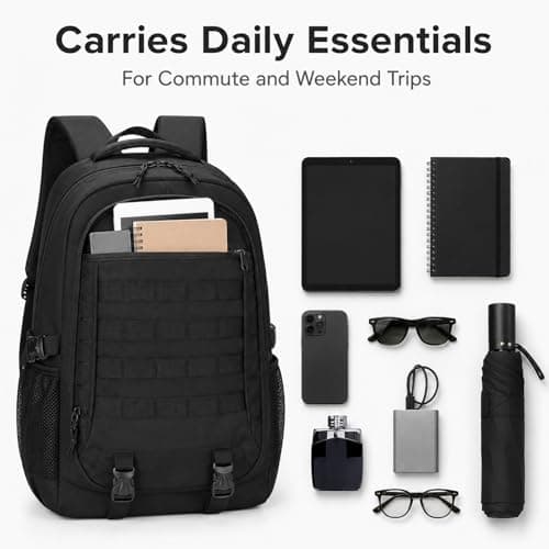 GOOGO Tactical Backpack for Men, 45L Large Capacity Hiking Backpack with Multiple Compartments, Waterproof Outdoor Rucksack for Camping, Travel, Sports and Fishing (Black) — view 6