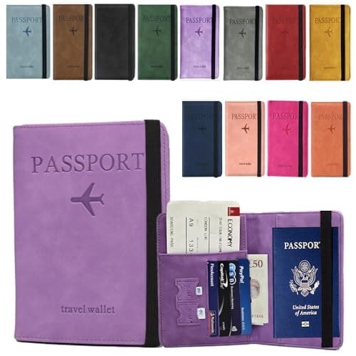 1X Purple RFID Passport Holder Cover & Travel Wallet, RFID Blocking Organiser for Tickets, Cash & Cards ,Credit Cards Holder, Airport Essentials Passport Case for Men & Women, Travel Accessories — view 2