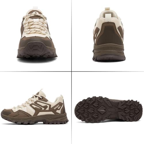 Mufanton Hiking Boots Mens Walking Boots Non-Slip Outdoor Mountain Trekking Shoes Lightweight Travelling Backpacking Camping Footwear Sneaker,Beige Brown,EU46 — view 3