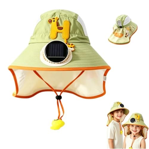 Solar Powered Fan Sun Hat for Kids,cap with neck protection kids,UPF 50+ sun protection,Solars & USB charging,unisex kids,adjustable chin strap cap 2-9 Years