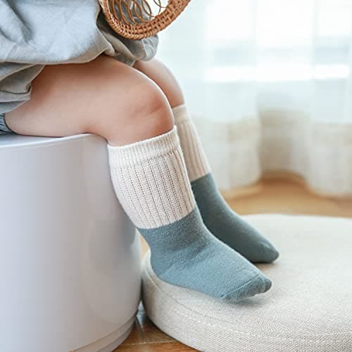 J Poqobog Baby Girls Boys Socks infant Cotton Crew Socks for newborn Non Slip/Anti Skid Toddler Knee-high Socks set… — view 5