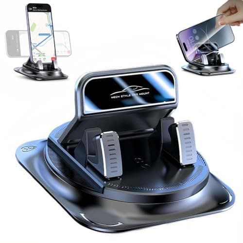Dashboard Phone Holder, 360 Degree Rotating Car Phone Mount, Anti Slip Double Layer Shock Absorbing Pad for Stable Navigation Support, One Handed Removal Placement, Universal for Cars SUVs Trucks
