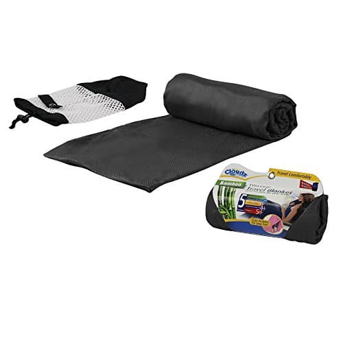 Cloudz Extra Large Airplane Travel Blanket for Your Flight, Car, Camping, Home or Comforting Warmth Anywhere! Includes Warm Cozy Pockets for Your Feet and a Travel Bag - Black
