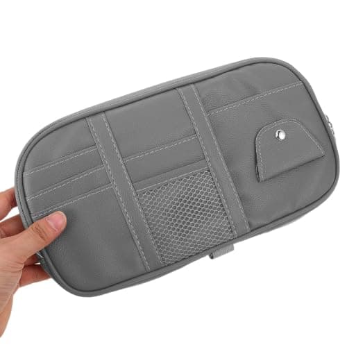 IMIKEYA Car Sun Visor Organizer Fit Multi-pocket Storage Pouch PU Leather for Insurance Cards and Sunglasses, Zipper Closure, Universal for Business Travel and Daily Commutes — view 4
