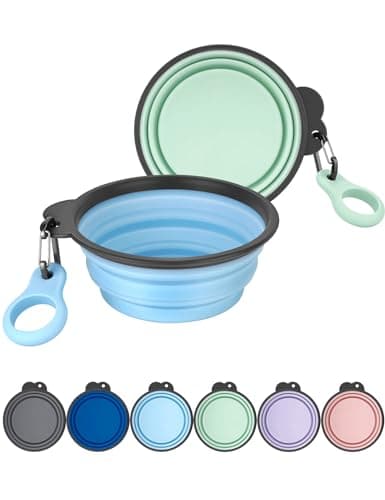 Heouvo Collapsible Dog Bowls with Bottle Carrier, 2 Pack Travel Dog Water Bowl with Upgraded Carabiner, One-piece Molded Rim No Fall Off or Crack (Sky Blue/Sprout Green, Large(Pack of 2))