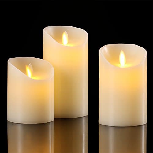 Aku Tonpa Flameless Candles Battery Operated Pillar Real Wax Flickering Moving Wick Electric LED Candle Set with Remote Control Cycling 24 Hours Timer, Pack of 3 (D:7.5cm X H:10, 12.5, 15cm) — view 2