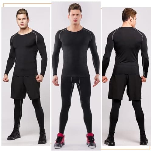 Sillictor Mens Thermal Top Long Sleeve Quick Dry Cycling Running Base Layer Mens Ski Underlayer Fleece Compression Sports Hiking Football Training T Shirts High Wicking Muscle Support 3235 Black S — view 2