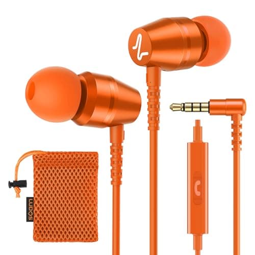 Ludos OMNITONE Wired Earbuds in-Ear Headphones, Earphones with Microphone, 5 Years Warranty, Noise Isolation Corded for 3.5mm Jack Ear Buds for iPhone, iPad, Samsung, Laptop, Gaming, Sports - Orange