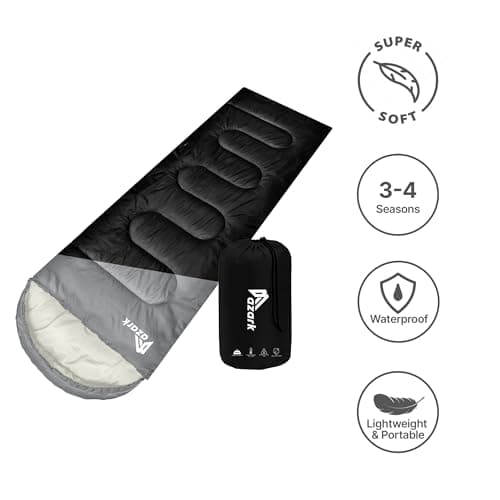 azark Premium Lightweight Sleeping Bag for Adults & Kids, 400 GSM, 4 Season Waterproof Sleeping Bag, Comfortable & Portable, Machine Washable, Camping & Hiking Essential (Black/Grey) — view 3