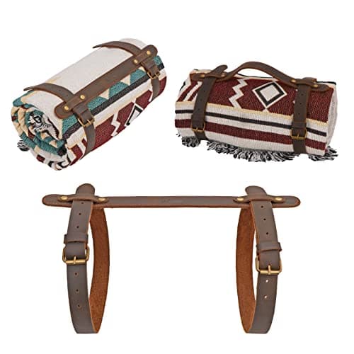 TOURBON 2pcs Leather Picnic Blanket Carry Strap for Camping Festivals Motorcycle Bedroll Straps Brown — view 6