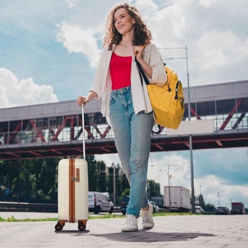 H.yeed Carry on Suitcase ABS Hard Shell Lightweight Small Trolley Travel Cabin Luggage with 4 Double Spinner Wheels TSA Lock for Women, 21" White — view 2