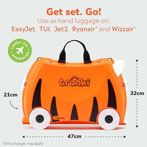 Trunki Children’s Ride-On Suitcase and Kid's Hand Luggage | Perfect Toy Gift for Toddler Boys & Girls: Tipu Tiger (Orange) — view 2