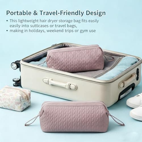 Hair Dryer Travel Bag, Heat Resistant Hair Tool Organiser, Portable Hair Dryer Storage Case for Straightener and Curling Iron, Hanging Travel Beauty Organiser (Black) — view 5
