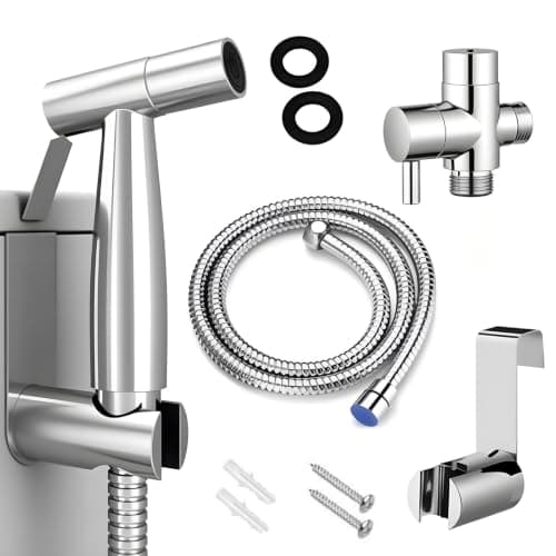 Handheld Bidet Sprayer Kit, Stainless Steel Toilet Bidet Shower with T-Valve Adapter & Hose, Portable Bidets Sprayer Kit Easy Install Shattaf for Toilet Cleaning Pet Bath Personal Hygiene