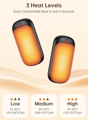 Wasuka Rechargeable Hand Warmers, 2 Pack Electric Pocket Handwarmers, 3 Heat Levels, Reusable USB Hand Warmer, Portable Hand Heater for Golf, Hunting, Camping, Winter Gifts for Men Women (Black) — view 2