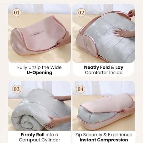 Ultra Space Saving Roll up Self Compression Organizer, Space-Saving Compression Storage Bags, Large Compression Packing Bag, Reusable Compression Storage Bag for Bedding Blanket Duvet (Blue, XL) — view 4
