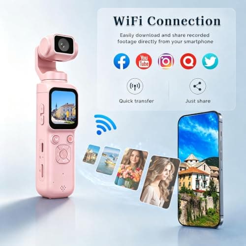 4K Gimbal Vlogging Camera with 330° Rotating Lens,1.72" Touchscreen,75MP Pocket Handheld Cam,WiFi App Control, EIS,Face Tracking,TF Card Included,Travel and Vlogging Daily Recording (pink,128GB) — view 6
